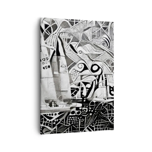Impression sur toile - Image sur toile - Voiliers abstraits dans une composition monochrome - 50x70cm - Entre les vagues - Décoration murale moderne pour le salon et la chambre ARTTOR