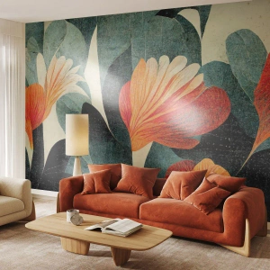 Papier Peint Photo Premium Sand - La chaleur des tropiques et la fraîcheur de la verdure - Botanique, Bohème, Grunge - 300x210 cm