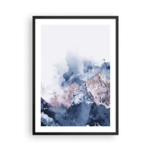 Affiche dans un cadre noir - Poster - Montagnes abstraites dans des tons de bleu - 50x70cm - Ce sont des sommets ! - Décoration murale moderne pour le salon et la chambre ARTTOR