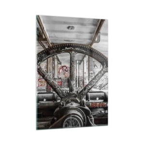 Impression sur verre - Image sur verre - Intérieur industriel historique avec une roue dentée - 50x70cm - Vie secrète d'une usine - Décoration murale moderne pour le salon et la chambre ARTTOR