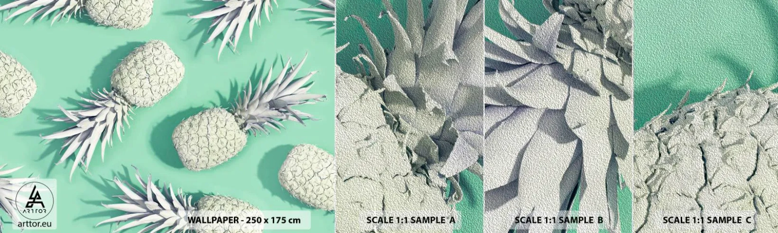 Échantillon de Papier Peint Premium Sand - Ils se combinent très bien avec la menthe - Abstraction, Ananas, Morceau - 100x30 cm