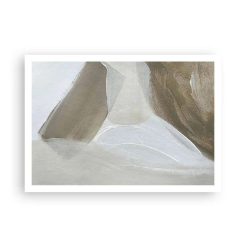 Affiche - Poster - Abstraction délicate dans les tons beige et blanc - 100x70cm - Une vague de blanc - Décoration murale moderne pour le salon et la chambre ARTTOR