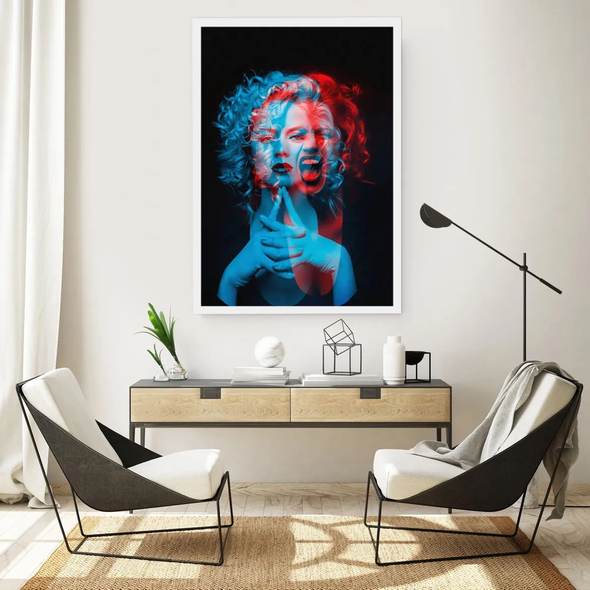 Affiche - Poster - Portrait artistique d'une femme en effets 3D en rouge et bleu. - 50x70cm - Alter ego - Décoration murale moderne pour le salon et la chambre ARTTOR