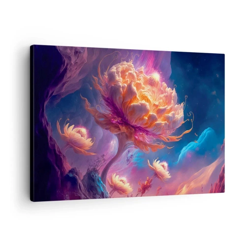Impression sur toile - Image sur toile - Fleurs fantastiques dans un paysage cosmique - 70x50cm - Un autre monde - Décoration murale moderne pour le salon et la chambre ARTTOR