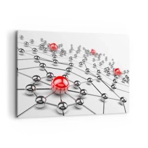 Impression sur toile - Image sur toile - Un réseau de boules métalliques aux accents rouges - 100x70cm - Toile argentée - Décoration murale moderne pour le salon et la chambre ARTTOR