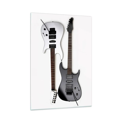 Impression sur verre - Image sur verre - Guitares électriques noires et blanches sur fond blanc - 50x70cm - Harmonie des formes - Décoration murale moderne pour le salon et la chambre ARTTOR