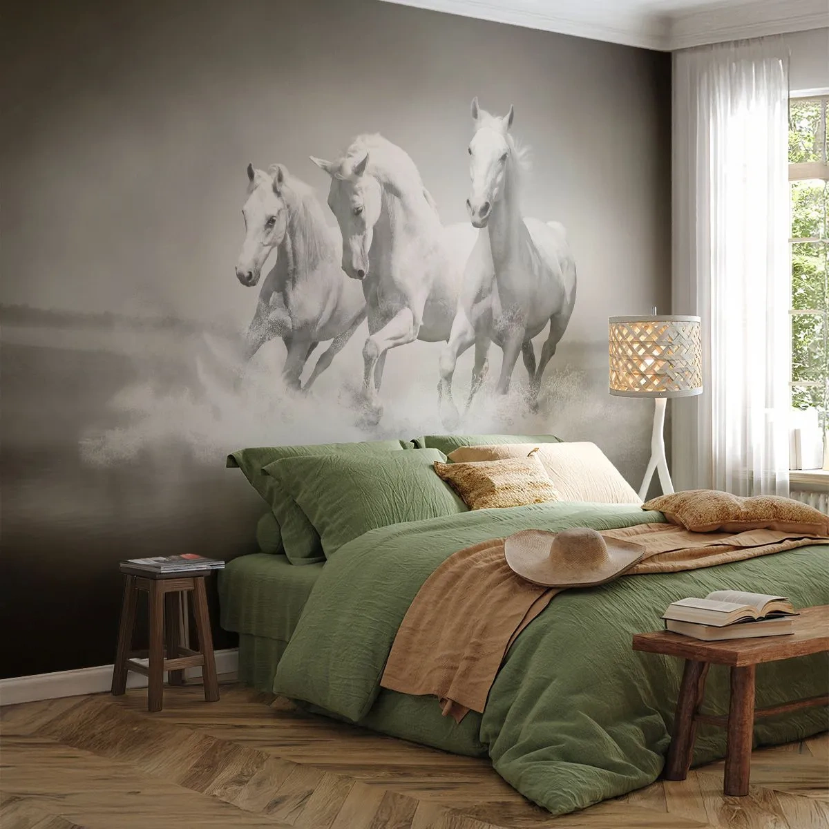 Papier Peint Autocollant Deluxe Sticker - La folie blanche - Animaux, Les chevaux, Nature - 250x175 cm