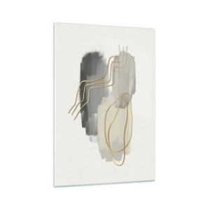 Impression sur verre - Image sur verre - Lignes dorées abstraites sur fond gris - 70x100cm - Durée et mouvement - Décoration murale moderne pour le salon et la chambre ARTTOR