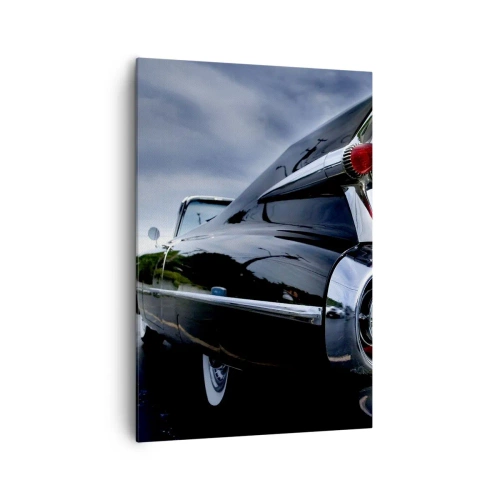 Impression sur toile - Image sur toile - Une voiture rétro classique avec du chrome brillant et des ailerons - 70x100cm - C'est exactement pourquoi c'est beau ! - Décoration murale moderne pour le salon et la chambre ARTTOR