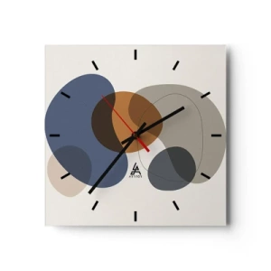 Horloge murale - Pendule murale - Formes abstraites colorées dans des tons de bleu et de marron - 30x30cm - Gouttes de couleur - Décoration murale moderne pour le salon et la chambre ARTTOR