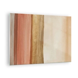 Impression sur verre - Image sur verre - Rayures abstraites dans des tons chauds de beige et d'or - 70x50cm - Composition verticale - Décoration murale moderne pour le salon et la chambre ARTTOR
