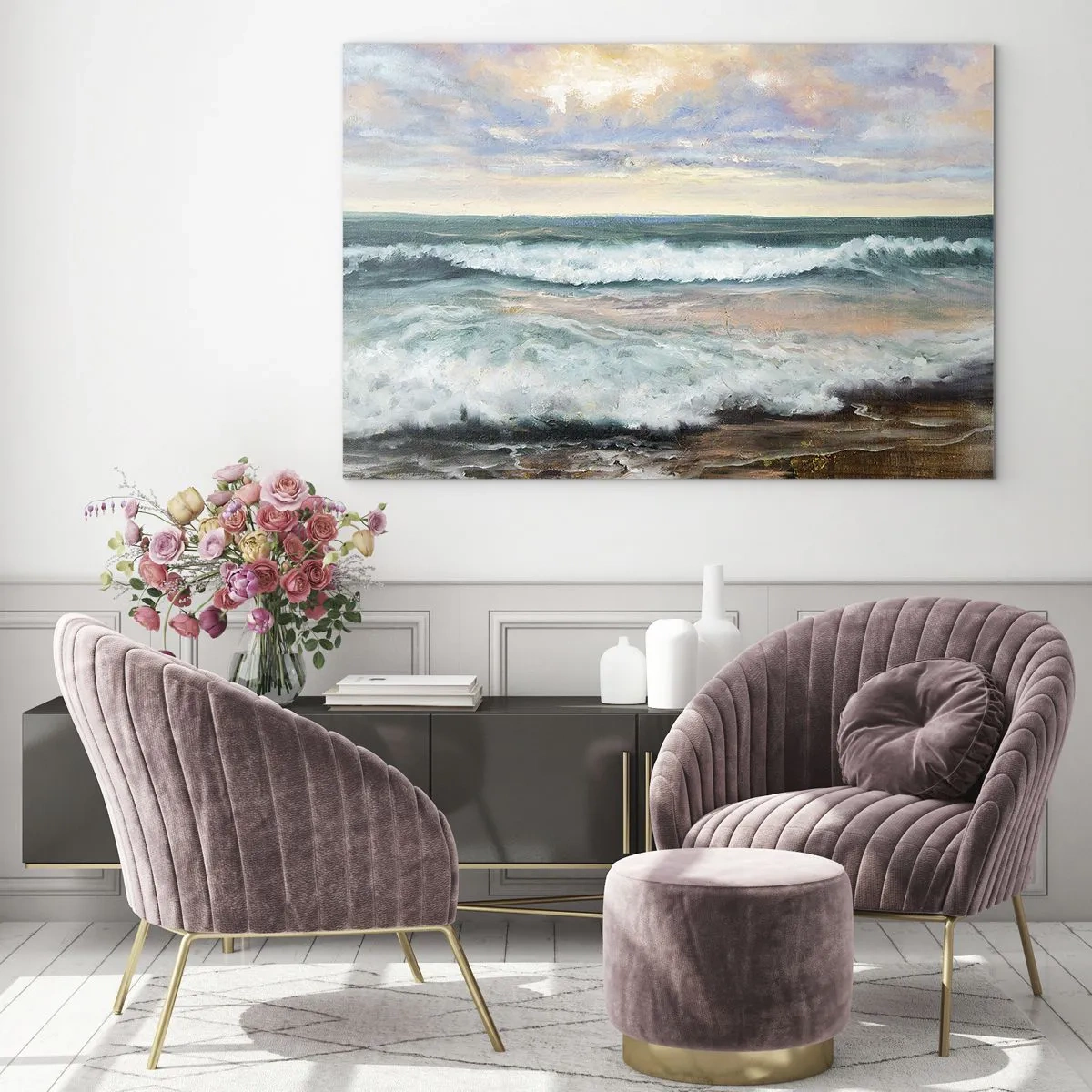 Impression sur verre - Image sur verre - Un tableau représentant des vagues s'écrasant sur le rivage - 120x80cm - Ici tu adouciras ton âme - Décoration murale moderne pour le salon et la chambre ARTTOR