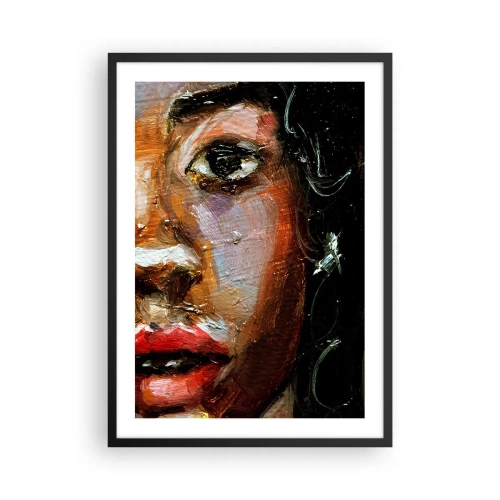 Affiche dans un cadre noir - Poster - Un portrait abstrait d'une femme aux couleurs intenses avec un œil expressif. - 50x70cm - Noir et brillant - Décoration murale moderne pour le salon et la chambre ARTTOR