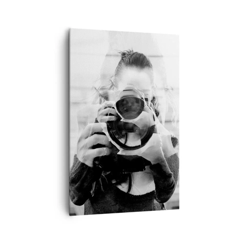 Impression sur toile - Image sur toile - Portrait en double exposition noir et blanc d'un photographe - 80x120cm - Créateur et matériel - Décoration murale moderne pour le salon et la chambre ARTTOR