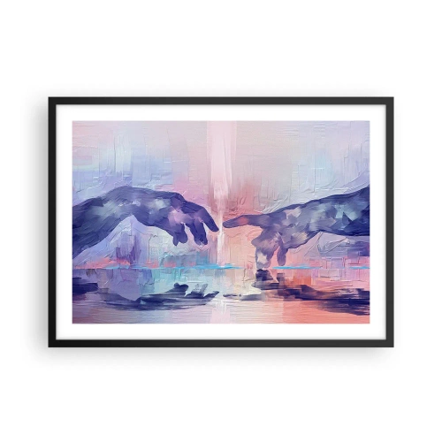 Affiche dans un cadre noir - Poster - Mains symboliques aux couleurs abstraites, faisant référence au thème de la création - 70x50cm - Divine étincelle de vie - Décoration murale moderne pour le salon et la chambre ARTTOR