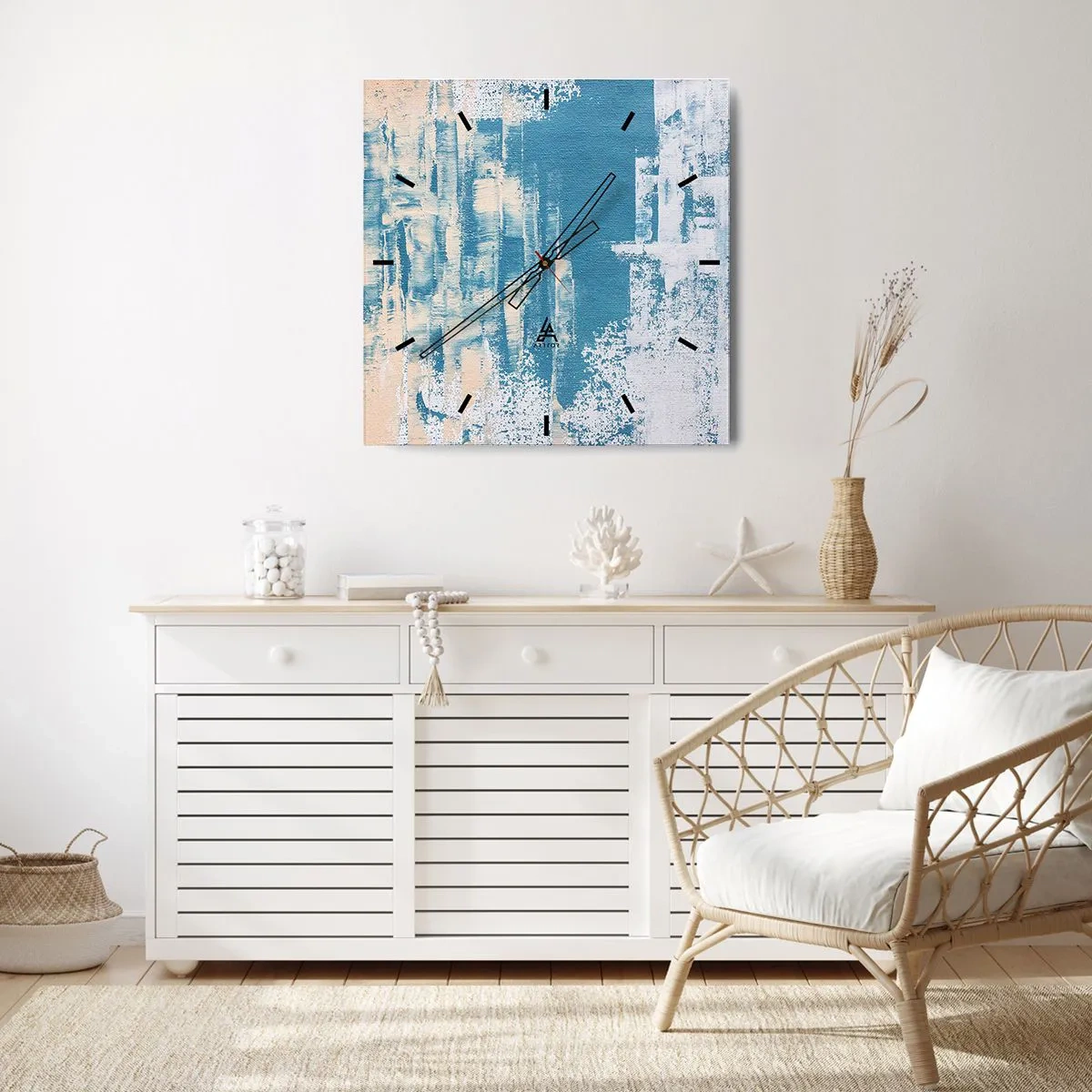 Horloge murale - Pendule murale - Composition abstraite dans les tons de bleu et de blanc - 30x30cm - À travers un iceberg - Décoration murale moderne pour le salon et la chambre ARTTOR
