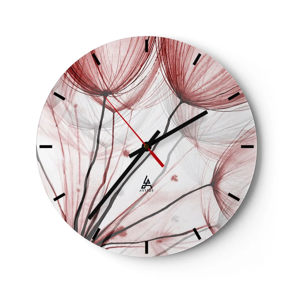 Horloge murale - Pendule murale - Pissenlits délicats dans des tons de rouge et de blanc - 30x30cm - Avant le départ - Décoration murale moderne pour le salon, la cuisine et la chambre ARTTOR