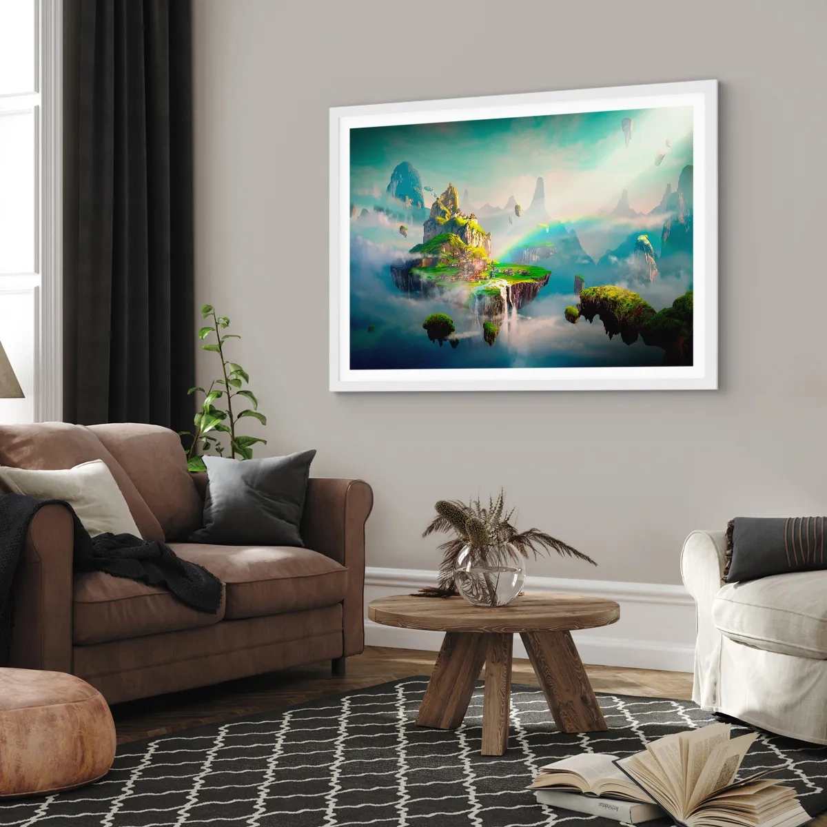 Affiche dans un cadre blanc - Poster - Au milieu des cieux - îles du bonheur - 50x40 cm