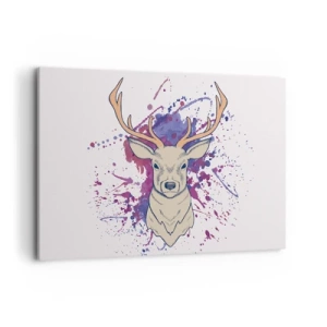 Impression sur toile - Image sur toile - Portrait d'un cerf avec des taches abstraites en arrière-plan - 120x80cm - Courage et équilibre - Décoration murale moderne pour le salon et la chambre ARTTOR