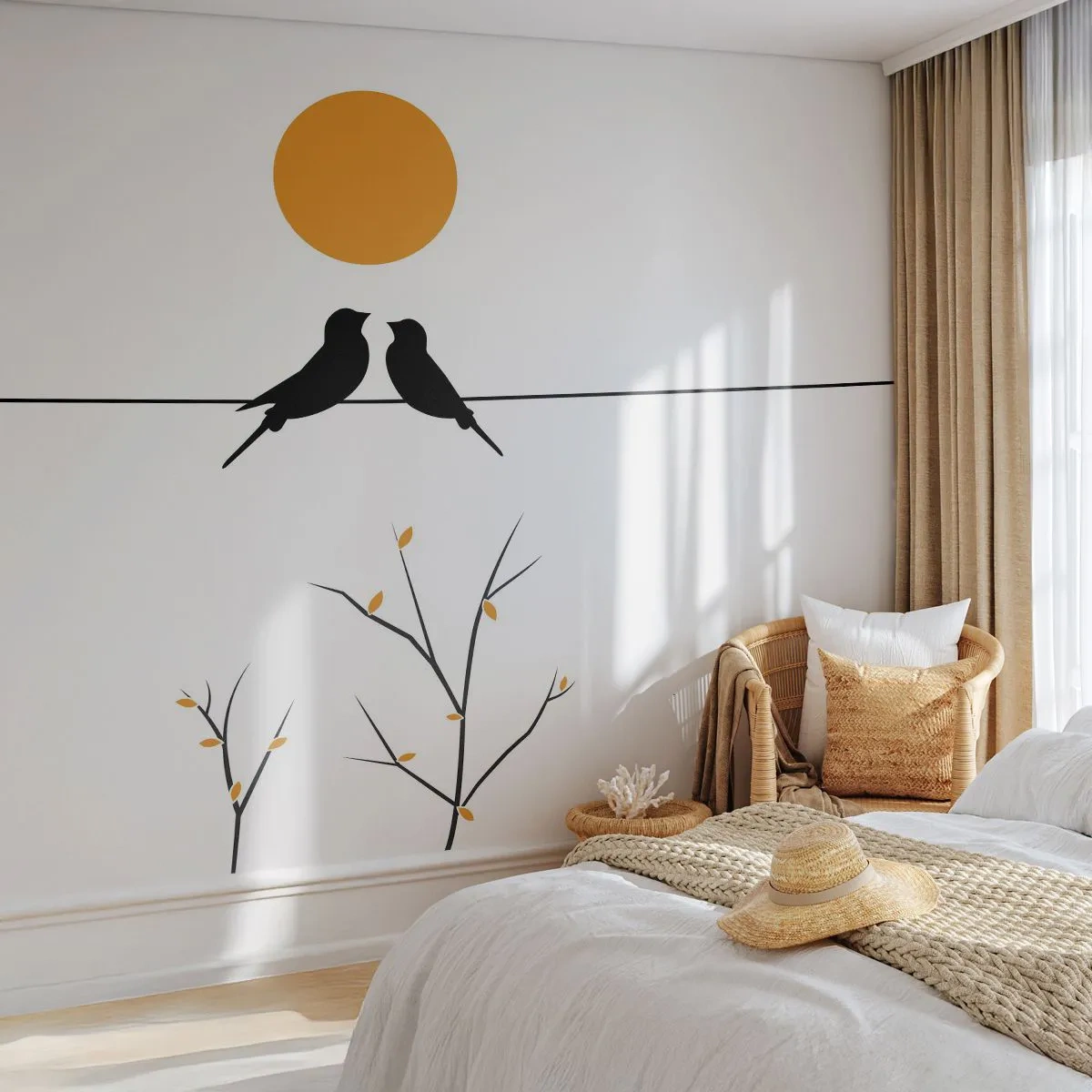 Papier Peint Photo Premium Canvas - Soirée pour rossignols - Abstraction, Des oiseaux, Graphique - 250x175 cm