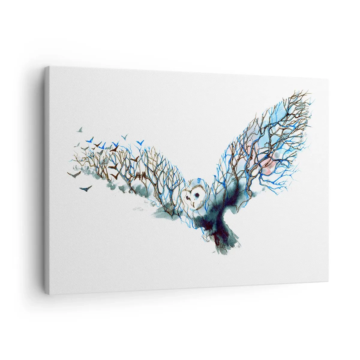 Impression sur toile - Image sur toile - Graphique artistique d'un hibou aux ailes déployées - 70x50cm - Sur les ailes de la forêt - Décoration murale moderne pour le salon et la chambre ARTTOR