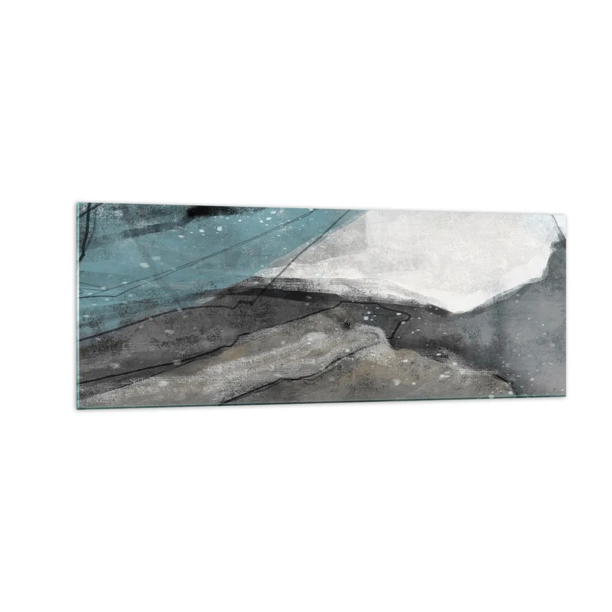 Impression sur verre - Image sur verre - Composition abstraite dans les tons de gris et de bleu - 140x50cm - Résumé : roches et glace - Décoration murale moderne pour le salon et la chambre ARTTOR