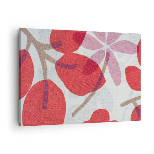 Impression sur toile - Image sur toile - Fleurs et feuilles dans les tons de rouge et de rose - 70x50cm - Composition florale dans les roses - Décoration murale moderne pour le salon et la chambre ARTTOR