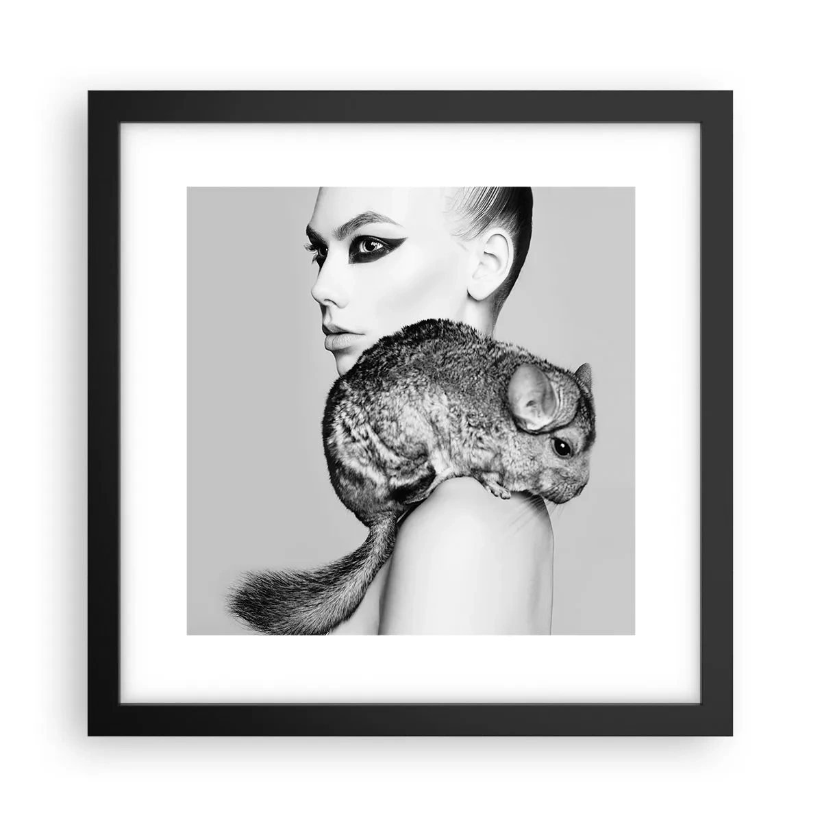 Affiche dans un cadre noir - Poster - Dame au chinchilla - 30x30 cm