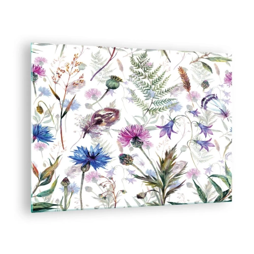Impression sur verre - Image sur verre - Dessins de fleurs sauvages et de feuilles sur fond clair - 70x50cm - Herbier polonais - Décoration murale moderne pour le salon et la chambre ARTTOR
