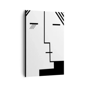 Impression sur toile - Image sur toile - Abstraction géométrique d'un baiser en noir et blanc - 80x120cm - Juste un baiser - Décoration murale moderne pour le salon et la chambre ARTTOR