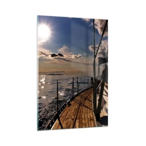 Impression sur verre - Image sur verre - Une croisière en yacht sur la mer au coucher du soleil - 80x120cm - Naviguer vers le soleil - Décoration murale moderne pour le salon et la chambre ARTTOR
