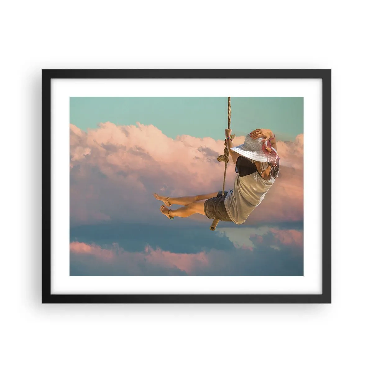 Affiche dans un cadre noir - Poster - S'amuser dans les nuages - 50x40 cm
