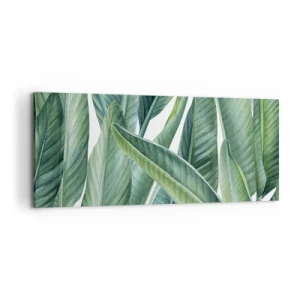 Impression sur toile - Image sur toile - Feuilles vertes dans un style botanique minimaliste - 120x50cm - La nature face à elle-même - Décoration murale moderne pour le salon et la chambre ARTTOR