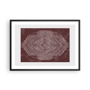 Affiche dans un cadre noir - Poster - Ondes symétriques en lignes blanches sur fond marron - 70x50cm - L'espace parle - Décoration murale moderne pour le salon et la chambre ARTTOR