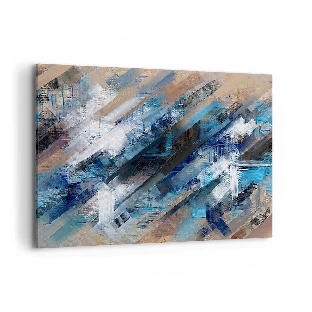Impression sur toile - Image sur toile - Composition abstraite avec des lignes diagonales bleues - 100x70cm - Diagonale de bleus - Décoration murale moderne pour le salon et la chambre ARTTOR