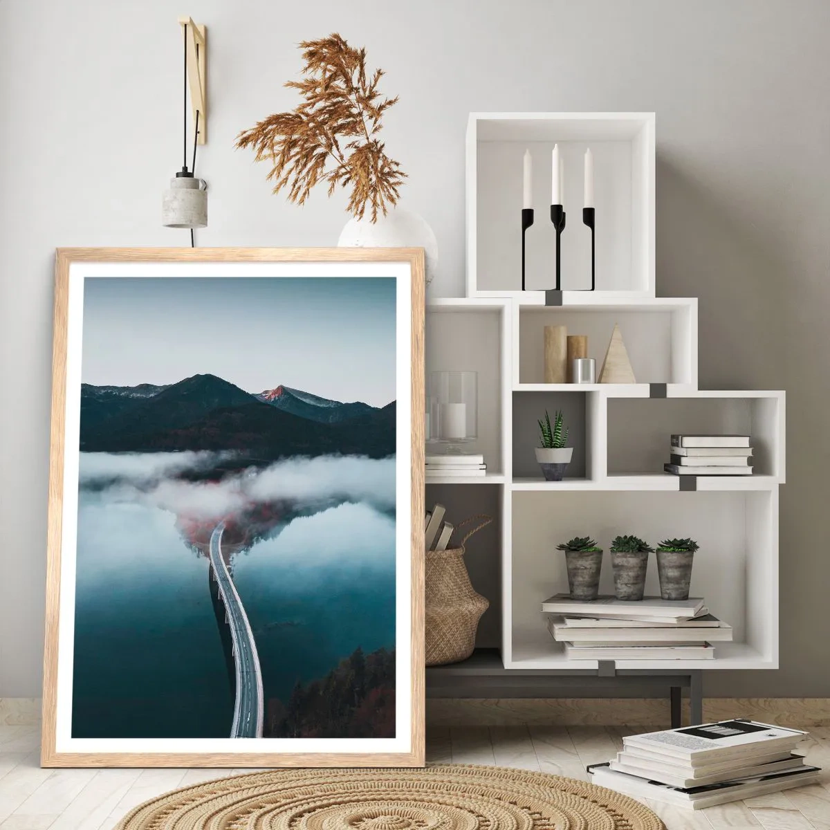 Affiche dans un chêne clair - Poster - Sur une eau aussi lisse qu'un miroir - 70x100 cm