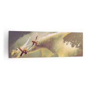 Impression sur toile - Image sur toile - Illustration d'un cavalier de dragon dans un paysage nuageux fantastique - 160x50cm - Le monde à la rescousse - Décoration murale moderne pour le salon et la chambre ARTTOR