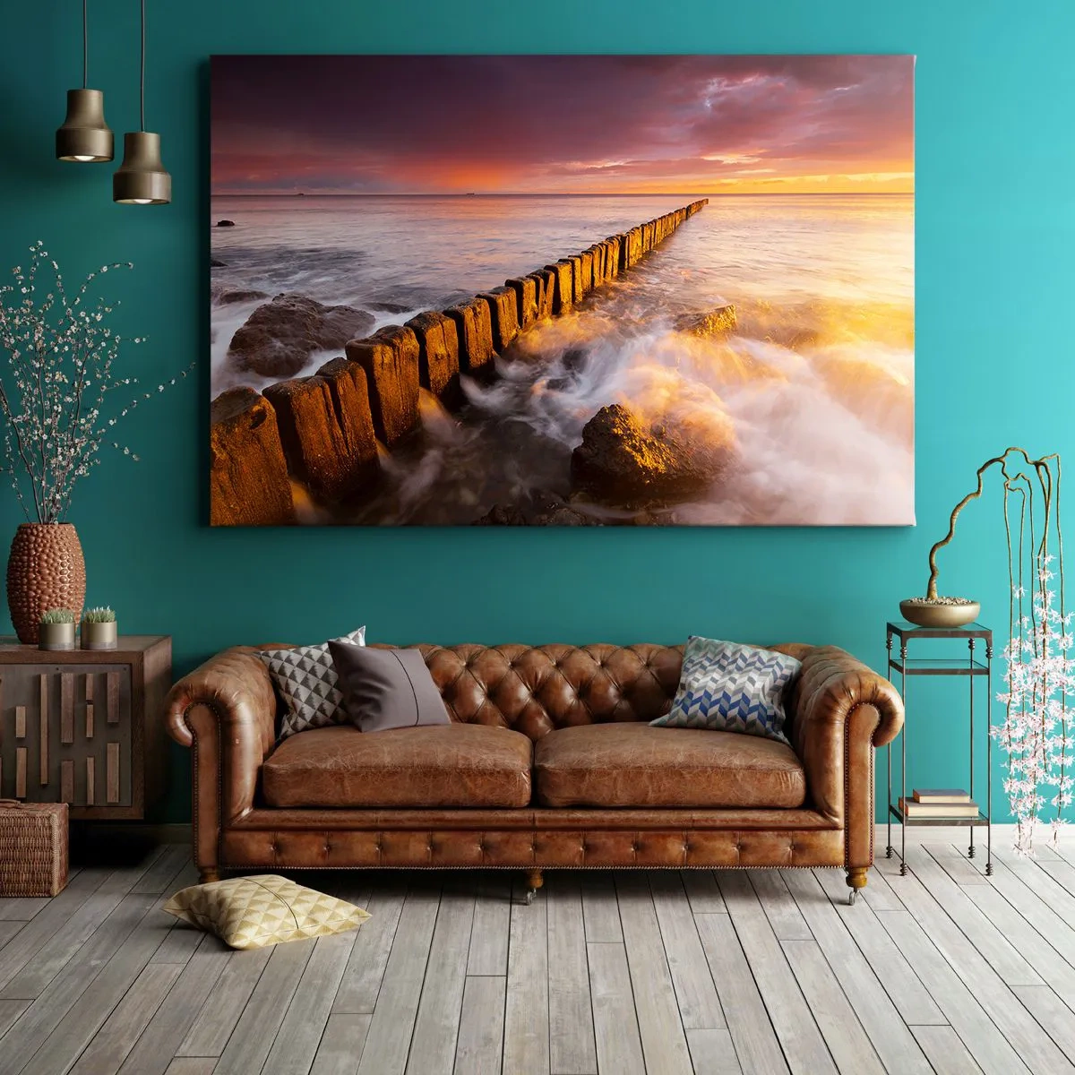 Impression sur toile - Image sur toile - Un paysage pittoresque au bord de la mer au coucher du soleil - 70x50cm - La douceur des vagues - Décoration murale moderne pour le salon et la chambre ARTTOR