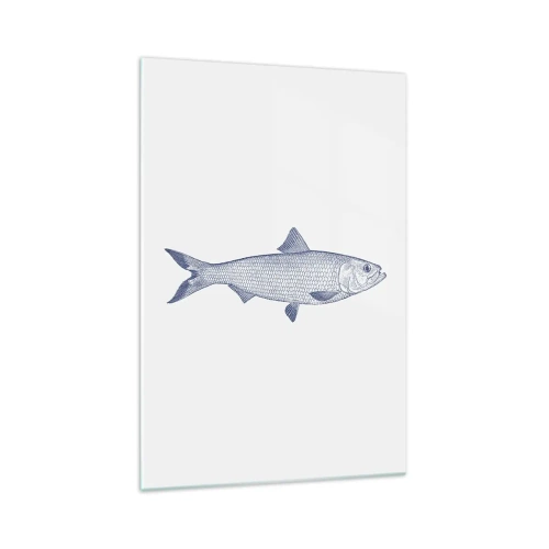 Impression sur verre - Image sur verre - Illustration d'un poisson dans des tons de bleu sur fond clair - 70x100cm - Salutations des mers du nord - Décoration murale moderne pour le salon et la chambre ARTTOR