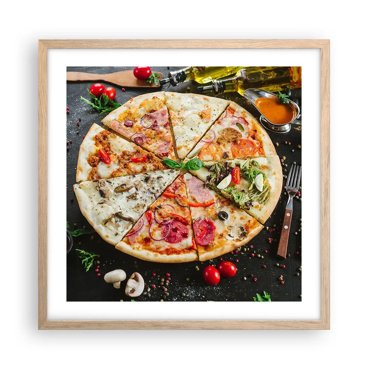 Affiche dans un chêne clair - Poster - Une gamme de saveurs - 50x50 cm