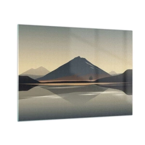 Impression sur verre - Image sur verre - Montagnes et lac aux tons chauds avec un effet réfléchissant - 70x50cm - Reflet de miroir - Décoration murale moderne pour le salon et la chambre ARTTOR
