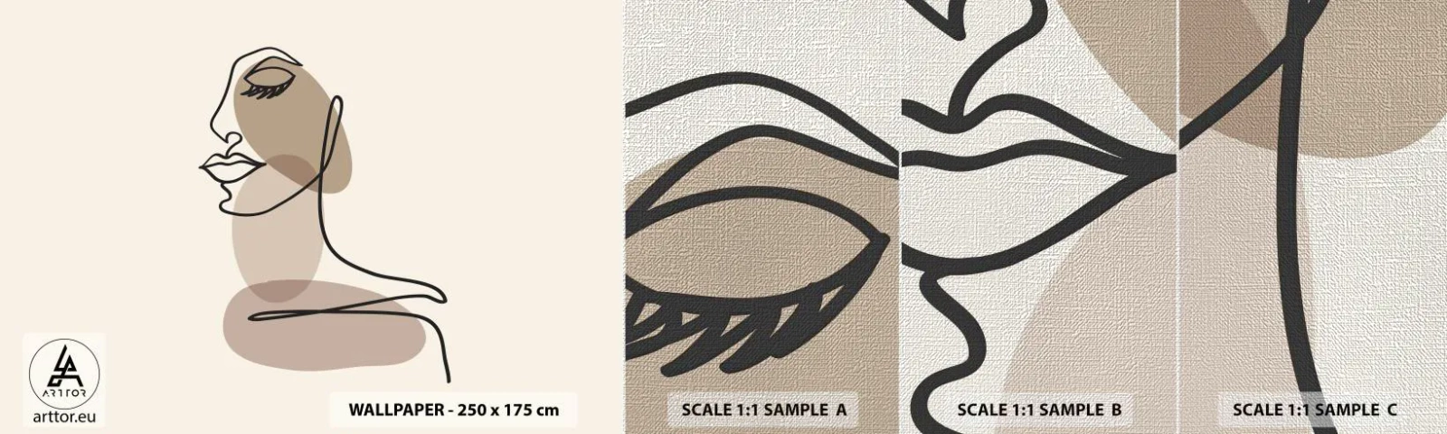 Échantillon de Papier Peint Premium Canvas - S'écouter - Abstraction, Visage de femme, Graphique - 100x30 cm