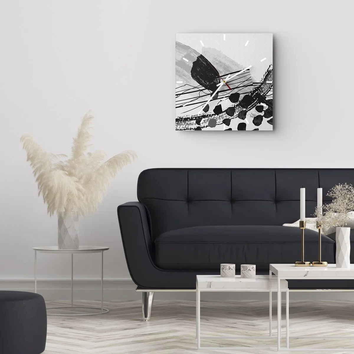 Horloge murale - Pendule murale - Abstraction organique noir et blanc - 40x40 cm