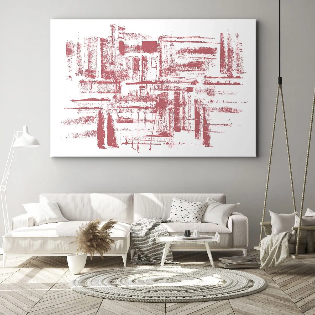 Impression sur toile - Image sur toile - Textures roses abstraites sur fond blanc - 120x80cm - La ville rouge - Décoration murale moderne pour le salon et la chambre ARTTOR