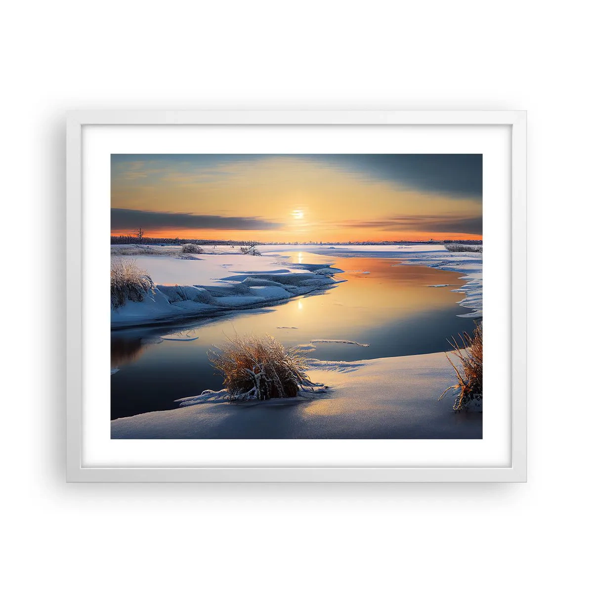 Affiche dans un cadre blanc - Poster - Coucher de soleil d'hiver - 50x40 cm