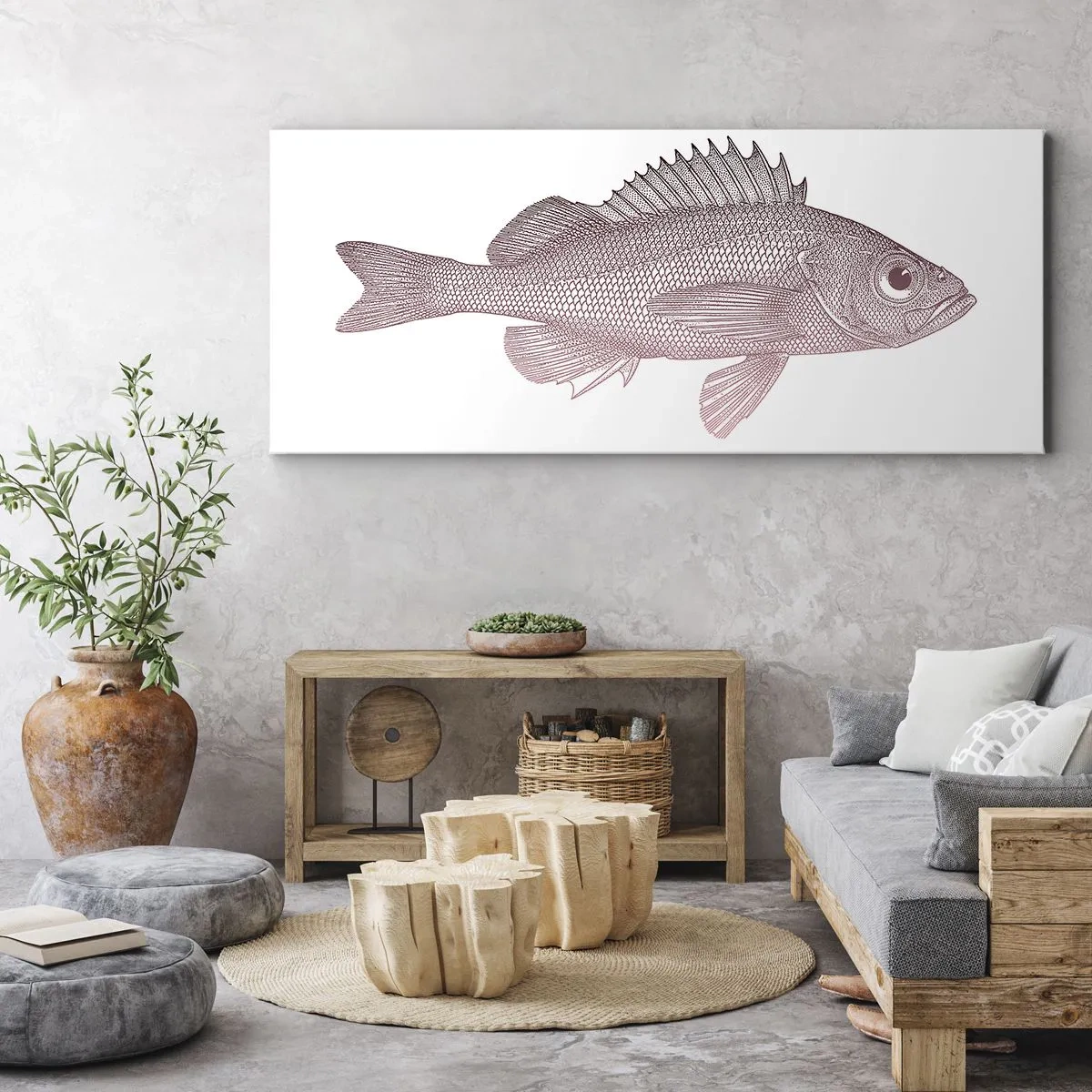 Impression sur toile - Image sur toile - Illustration détaillée d'un poisson sur fond blanc - 160x50cm - Poisson aux grands yeux - Décoration murale moderne pour le salon et la chambre ARTTOR