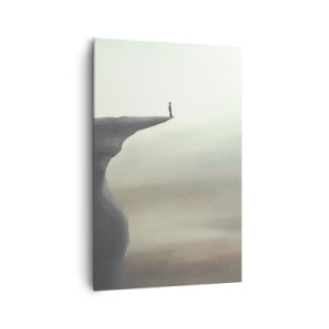 Impression sur toile - Image sur toile - Silhouette d'une figure au bord d'une falaise dans un paysage brumeux - 80x120cm - Tout en haut, bien entendu! - Décoration murale moderne pour le salon et la chambre ARTTOR