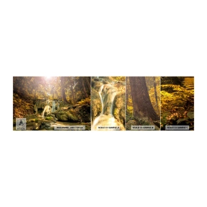 Échantillon de Papier Peint Autocollant Deluxe Sticker - Cascade de forêt en vert - Paysage, Cascade, Forêt - 100x30 cm