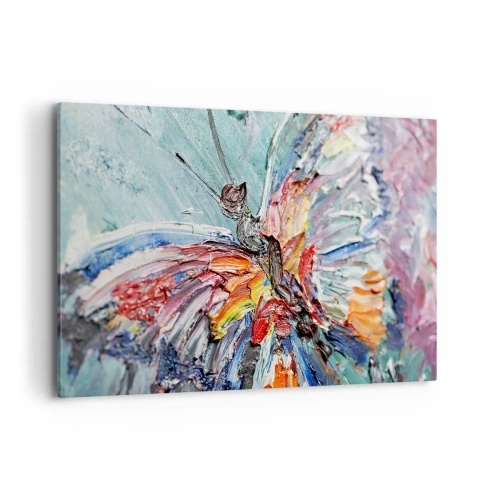 Impression sur toile - Image sur toile - Papillon coloré en pâte sur fond pastel - 100x70cm - Peint par nature - Décoration murale moderne pour le salon et la chambre ARTTOR