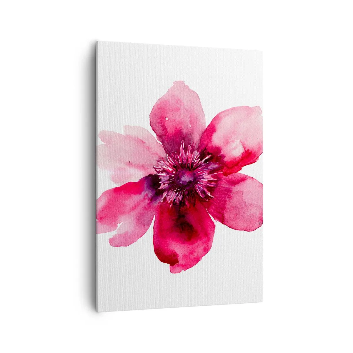 Impression sur toile - Image sur toile - Fleur rose dans un style aquarelle sur fond blanc - 70x100cm - Un baiser parfumé au carmin - Décoration murale moderne pour le salon et la chambre ARTTOR